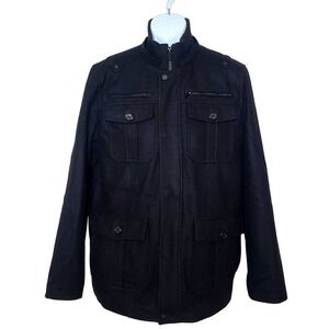 Guess Military Coat Black Wool Blend Lined Zipper Jacket Men's M